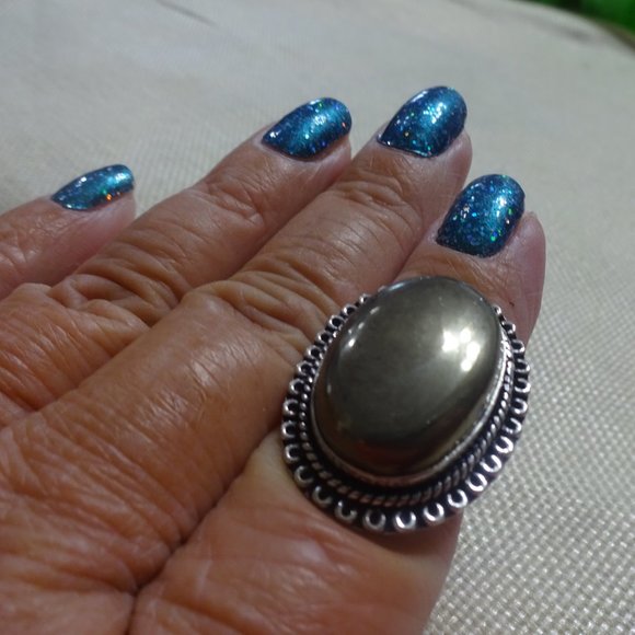 Stunning "APACHE PYRITE" Handmade Sterling Ring Size #237B - Picture 3 of 3